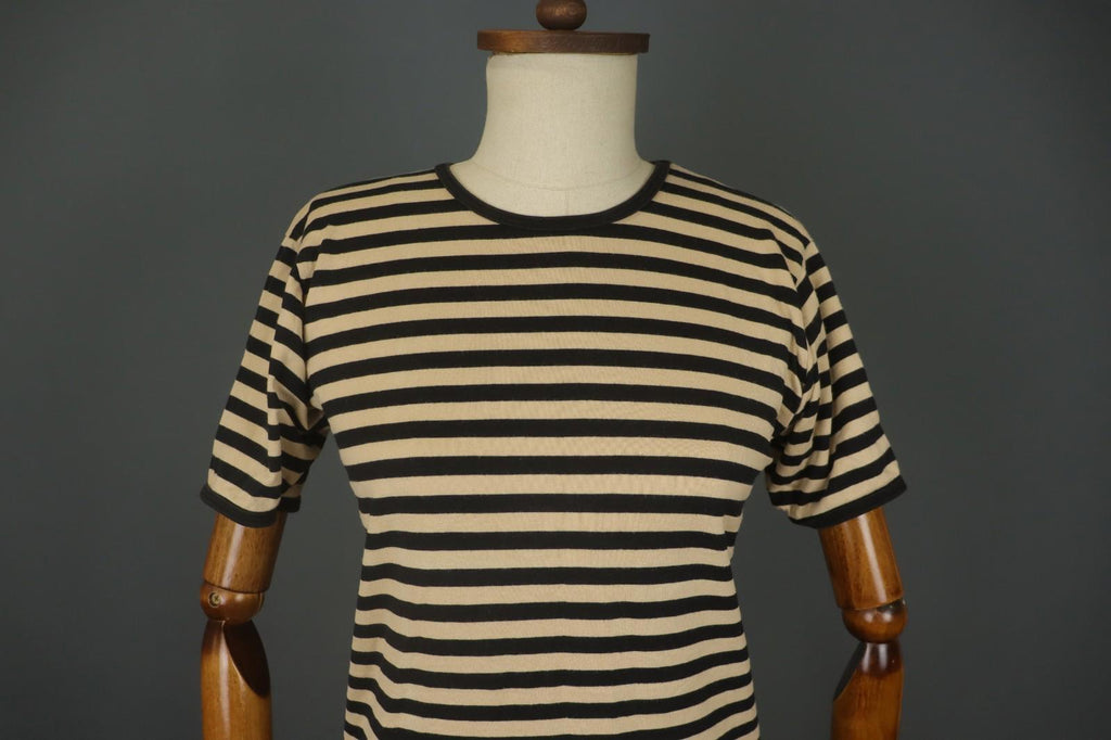 MARIMEKKO Beige and Black Striped Short Sleeve Crew Neck Top Blouse – Size S / M