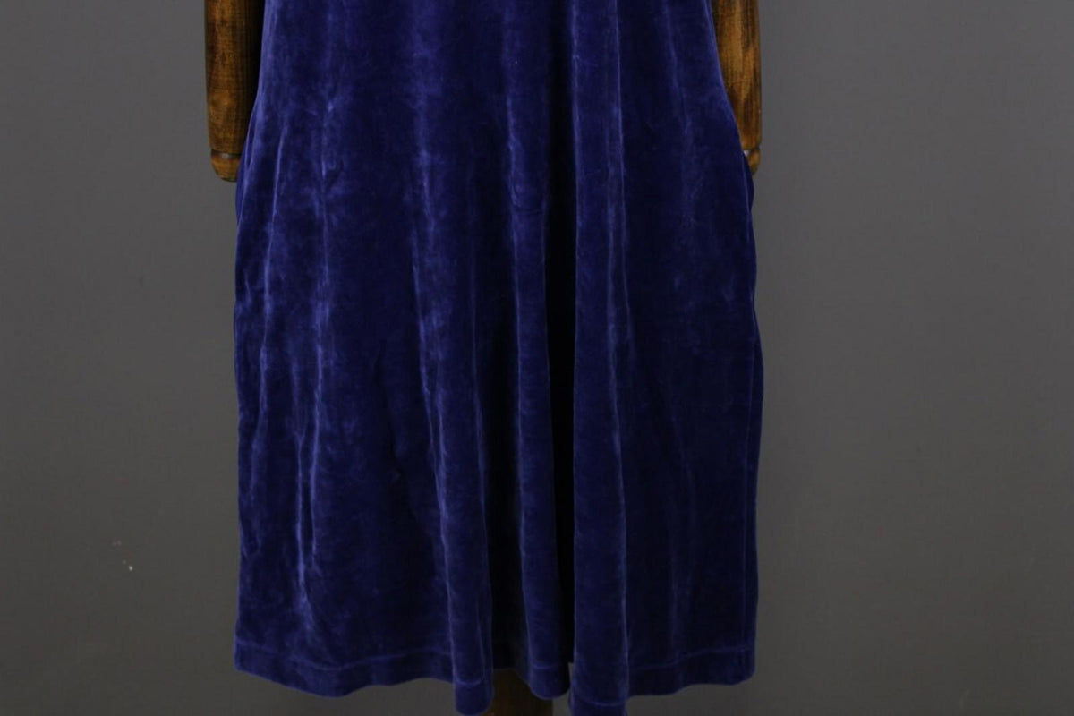 GUDRUN SJODEN Blue Velour Oversized Sleeveless V-Neck A-Line Midi Dress – Size L