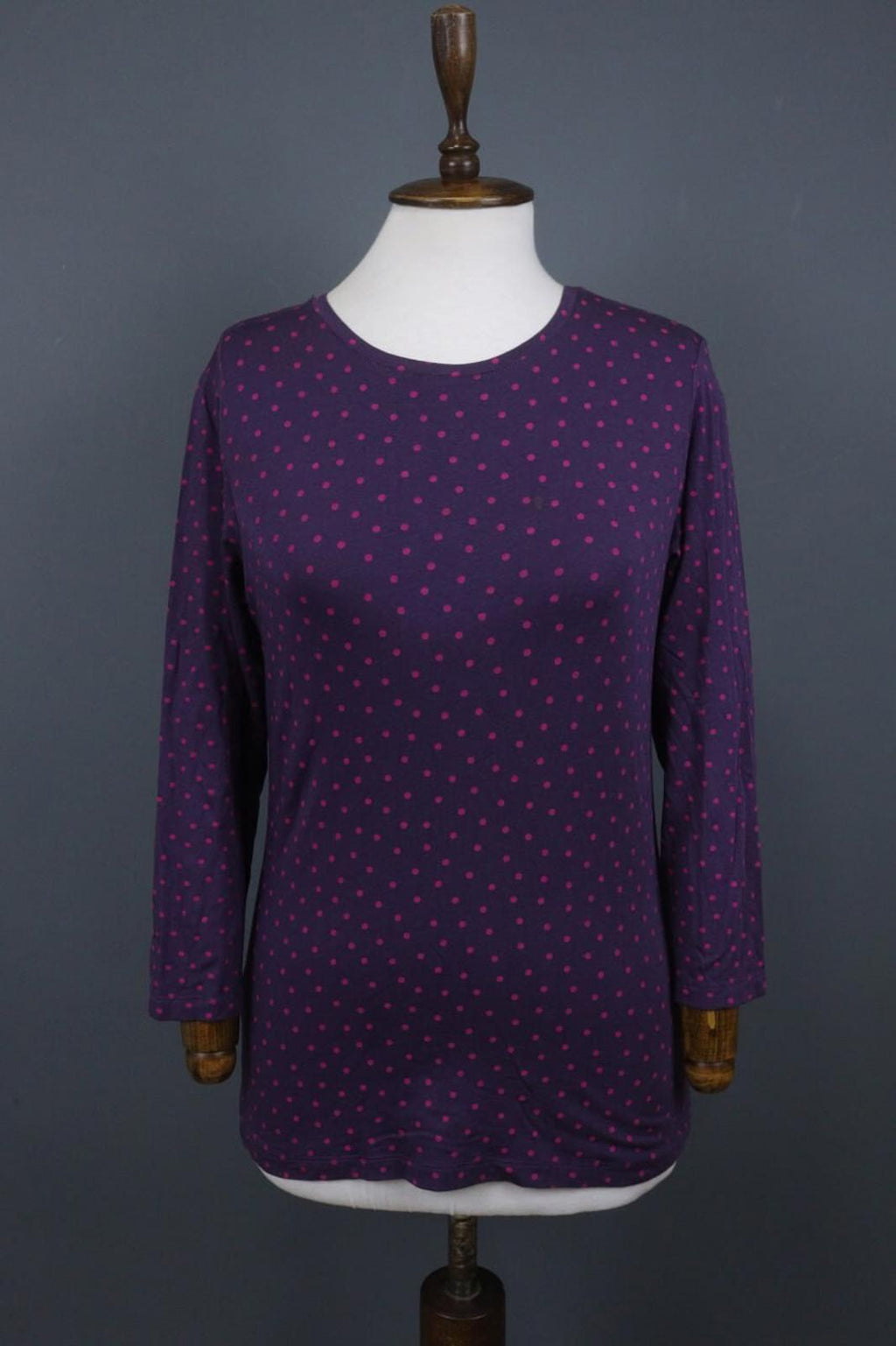 GUDRUN SJODEN Purple Polka Dot Modal Crew Neck Long Sleeve Blouse Top – Size S