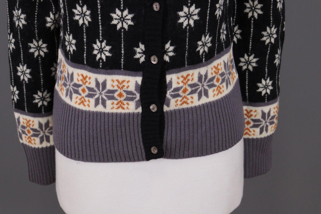 GUDRUN SJODEN Black Floral Wool Knit Cardigan Sweater – Size M
