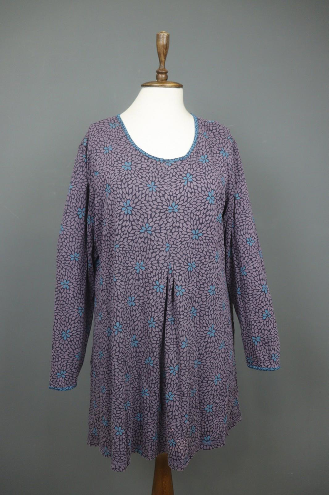 GUDRUN SJODEN Purple Floral Lyocell Long Sleeve Round Neck Shift Dress – Size XL
