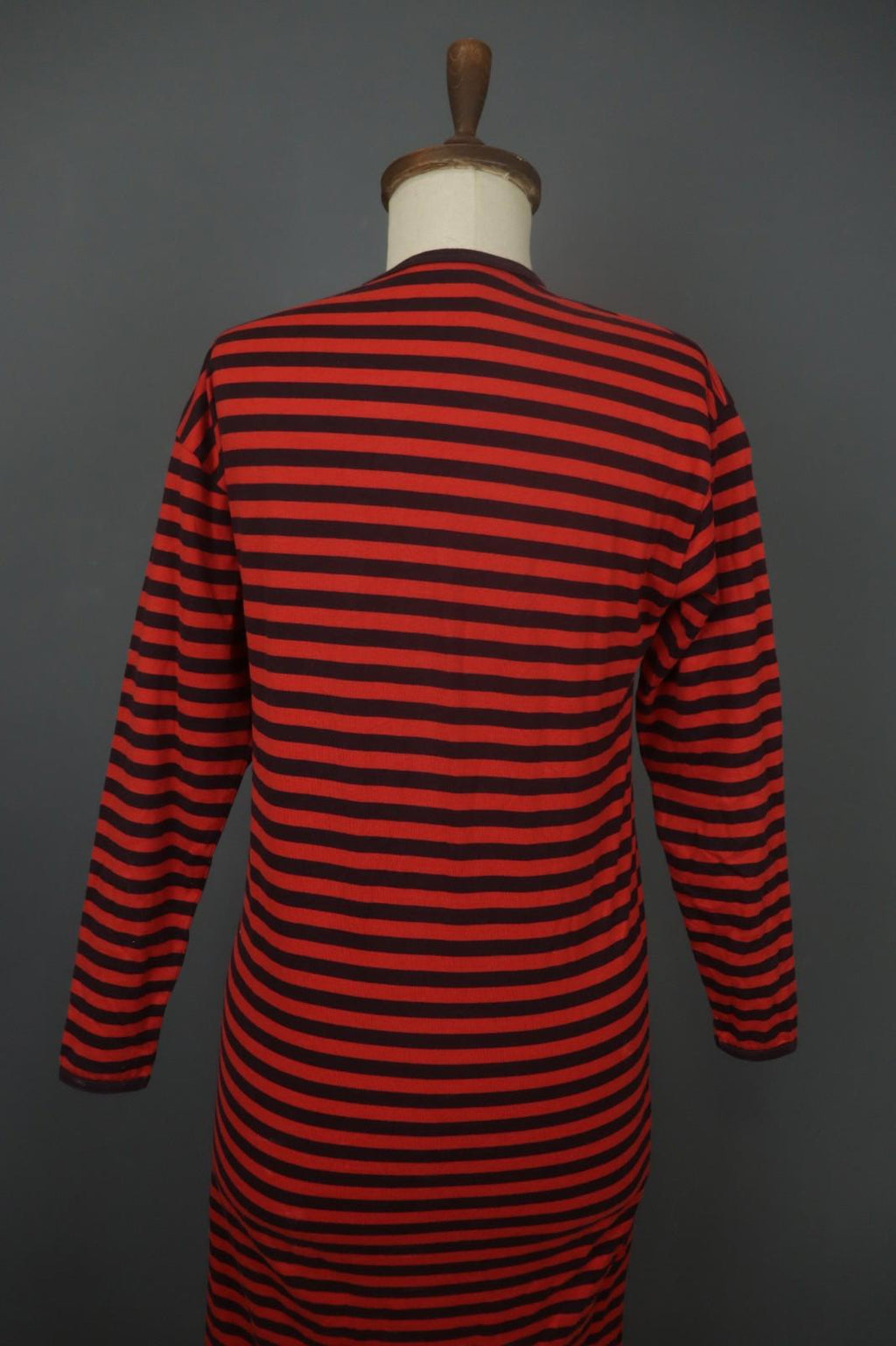 MARIMEKKO PITKĀMEKKO Red Black Striped Cotton Long Sleeve Shift Dress – Size XS