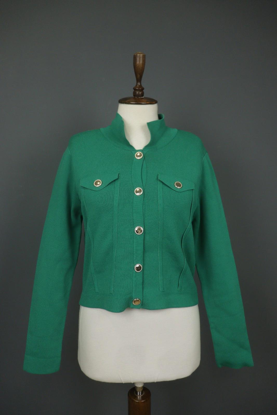 SEZANE Green Knitted Casual Mock Neck Long Sleeve Button Front Cardigan Sweater
