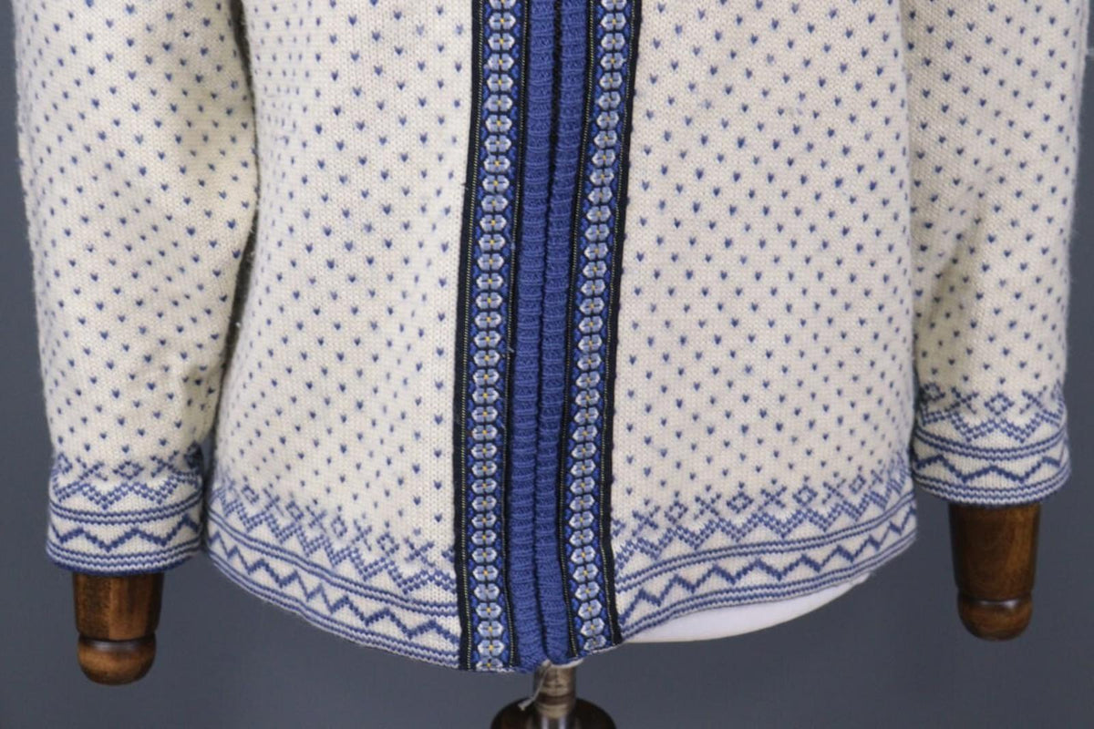 WIND-FJORD CALSSIC Blue / Beige Wool Full Zip Ski Jacket – Size S