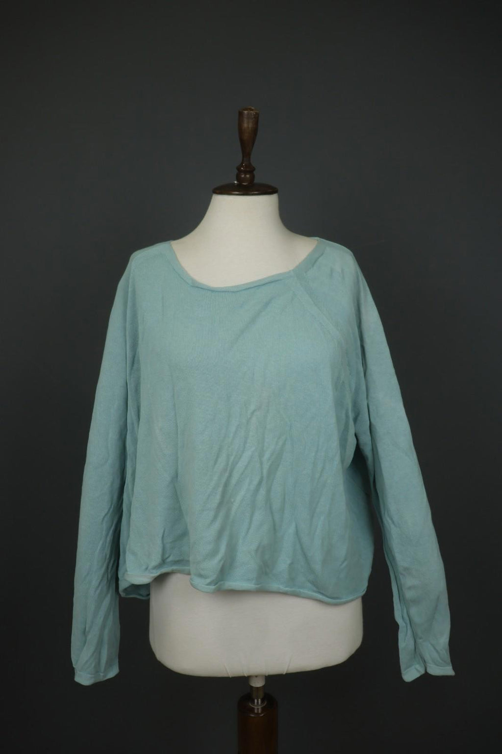RUNDHOLZ DIP Green 100% Cotton Round Neck Long Sleeve Pullover Cropped Top OS