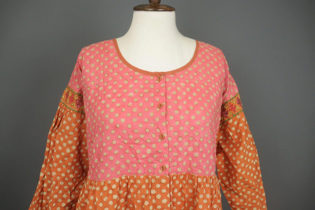 GUDRUN SJODEN Multicolor Polka Dot Organic Cotton Button Front Shift Dress Sz M