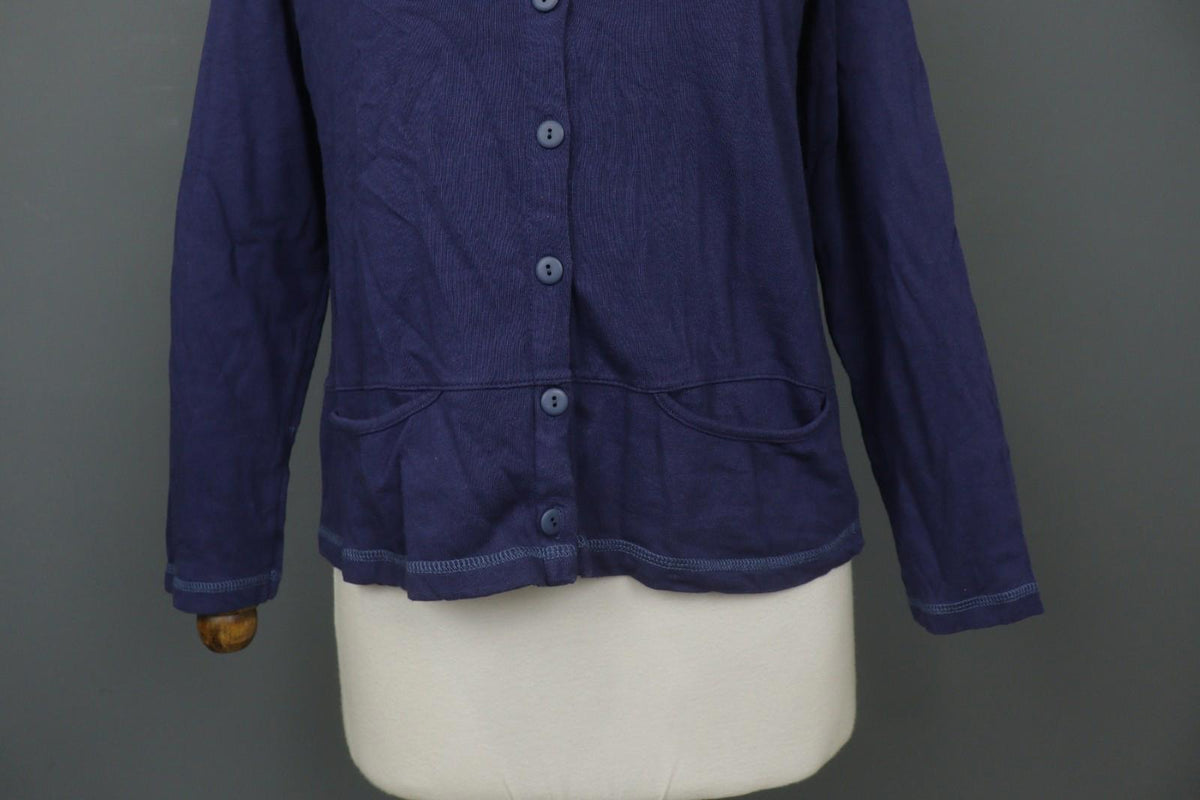GUDRUN SJODEN Purple Organic Cotton Knit Crew Neck Button Front Cardigan – Size S