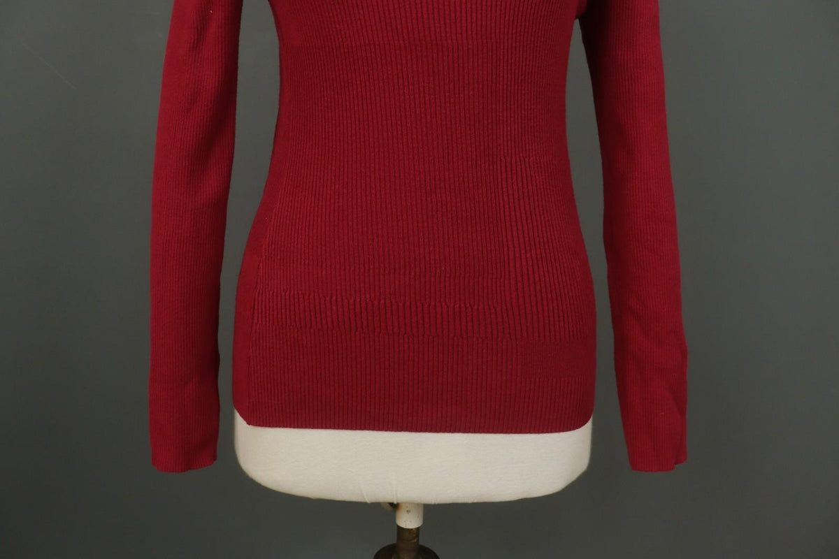 COP.COPINE Red Viscose Knitted Raglan Sleeve Mock Neck Pullover Sweater – Size M