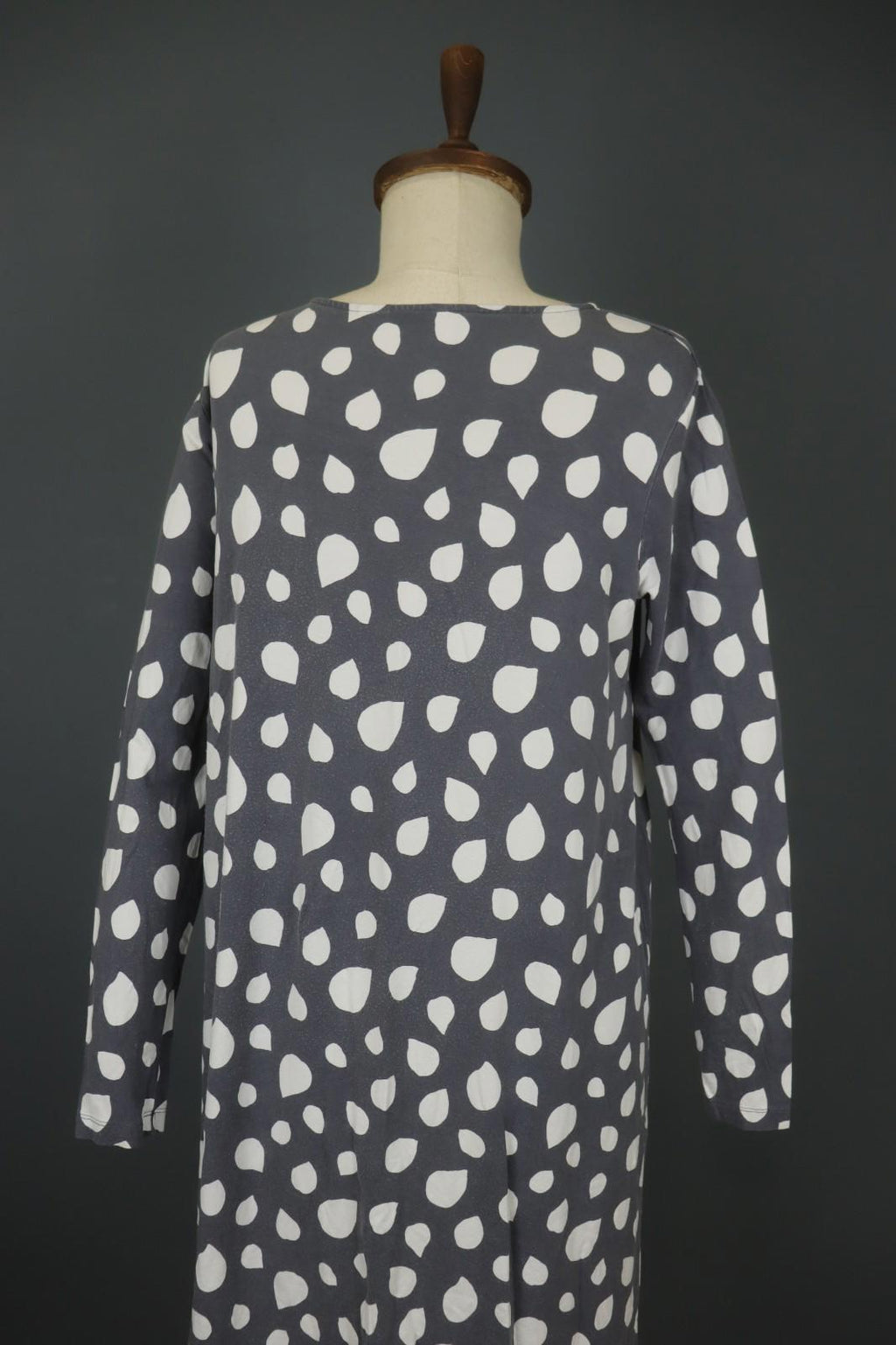 MARIMEKKO Gray White Polka Dot Viscose Long Sleeve Pullover Shift Dress – Size M