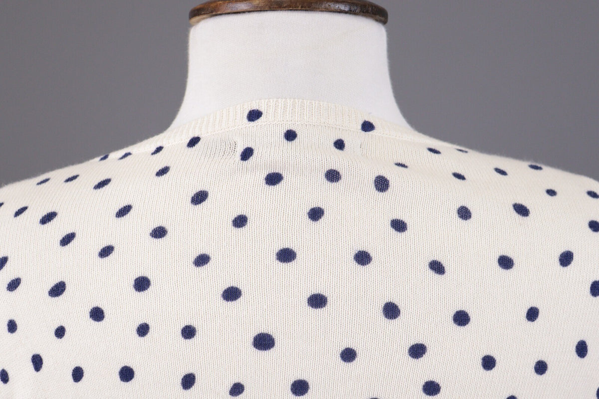 Gudrun Sjoden White Polka Dot Long Sleeve Knit Cardigan Sweater – Size L
