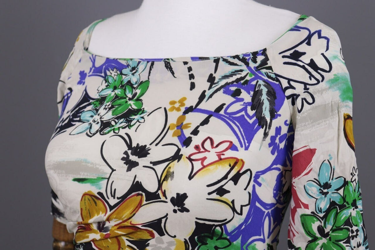 Etro Milano White Floral Silk Short Sleeve Summer Bodycon Dress – Size 42 / M
