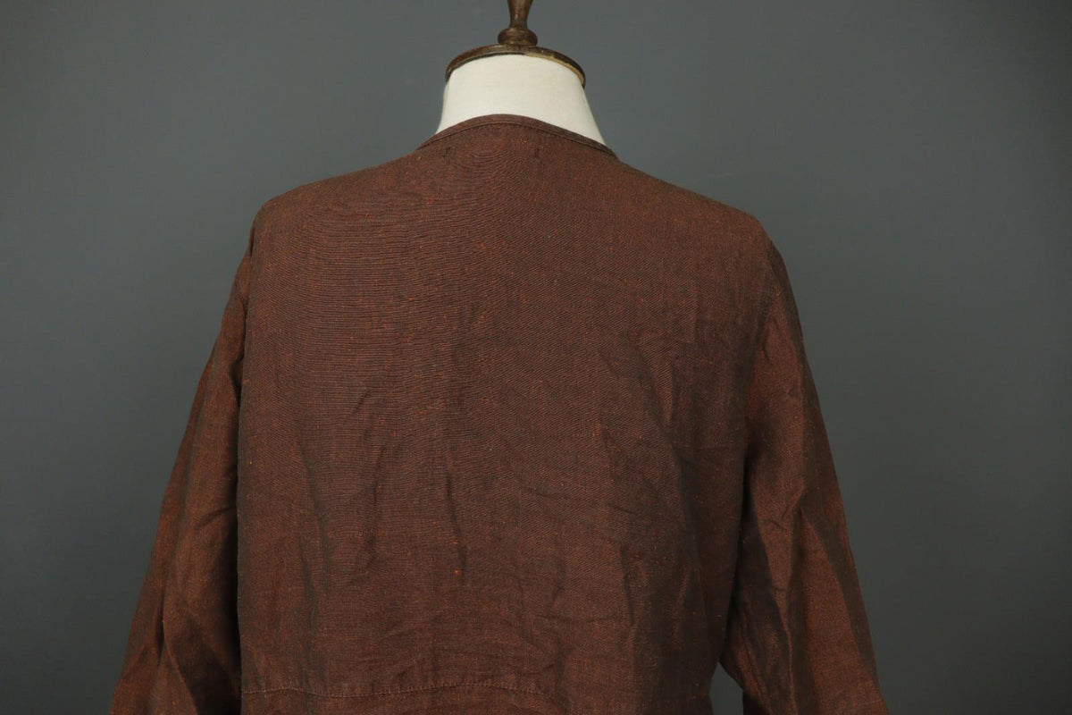 GUDRUN SJÖDEN Brown Lagenlook Linen Long Sleeve Button Front Shirt Dress – Size S
