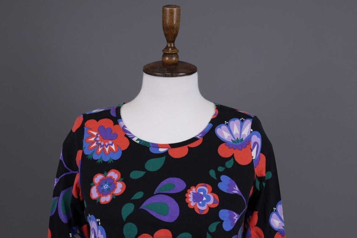 Marimekko Mukkamauija Black Lonk Sleeve Floral Summer Blouse Shirt – Size XS