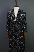 BA&SH Black Floral Long Sleeve V-Neck Belted A-Line Midi Dress – Size 4