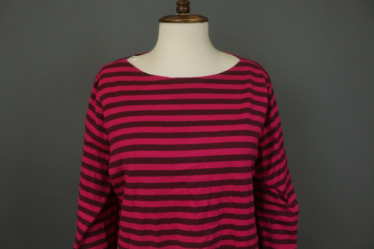 MARIMEKKO Red Black Striped 100% Cotton Long Sleeve Round Neck Shift Dress