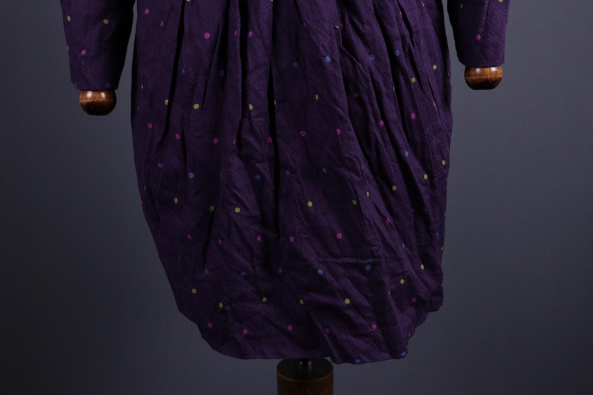 GUDRUN SJODEN Purple Dotted Lagenlook Relaxed Long Sleeve Blouson Dress – Size M
