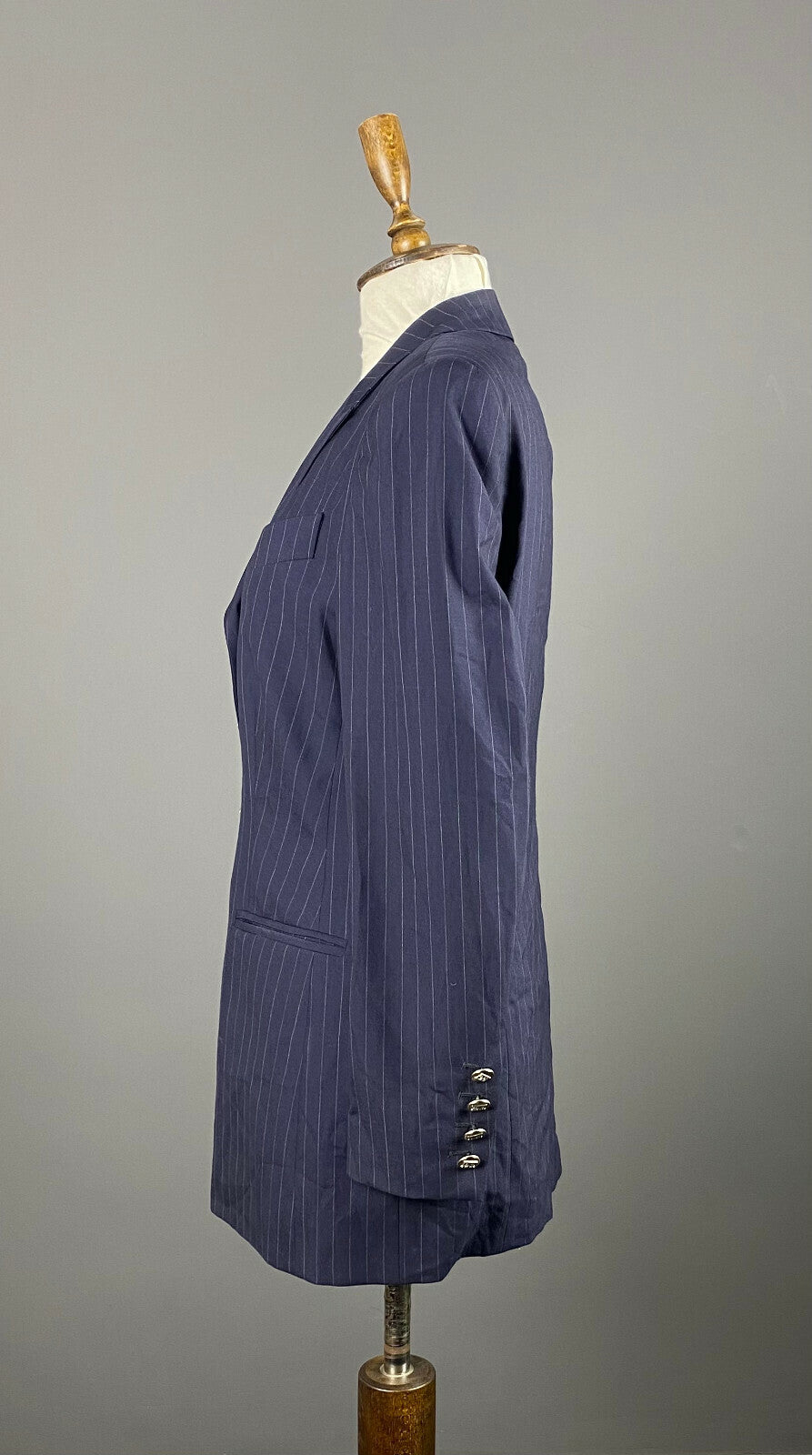 Escada Navy Blue Cashmere Striped Sport Coat Blazer Jacket – Women's 40
