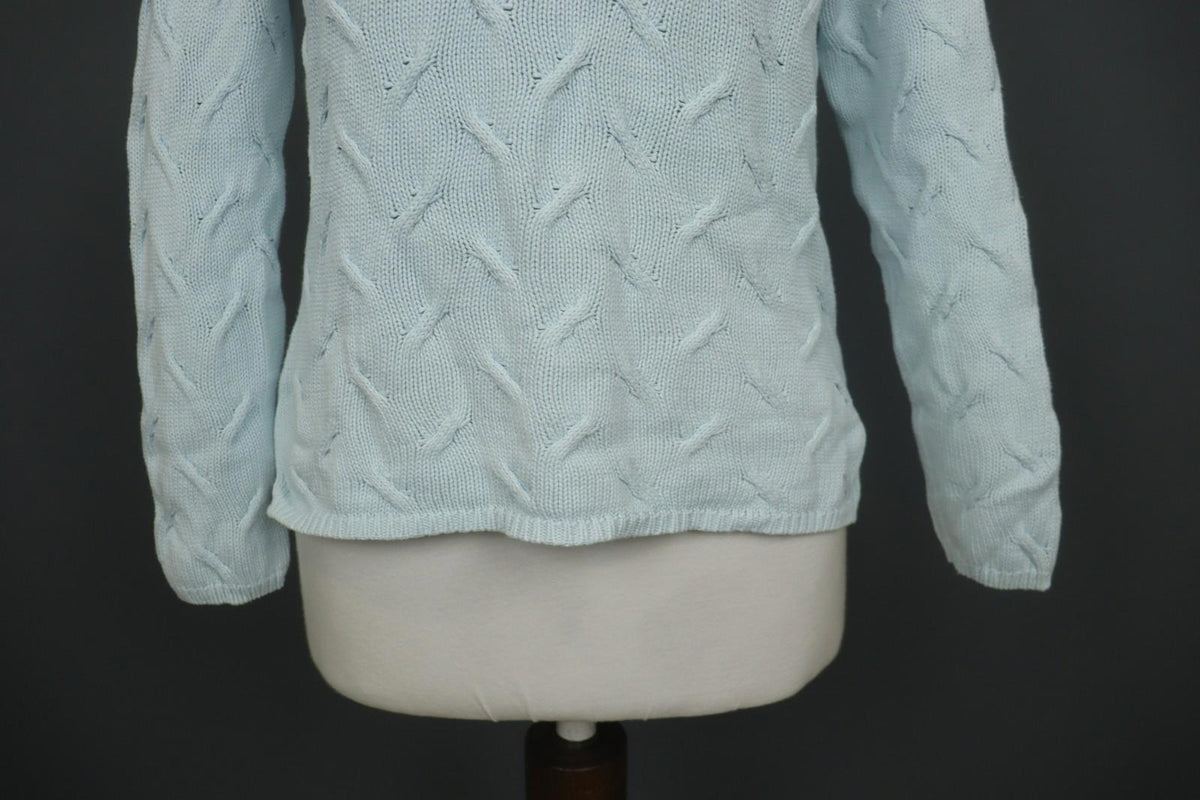 JOHNSTONES Blue Cotton Chunky Knit Long Sleeve Crew Neck Pullover Sweater – Size M