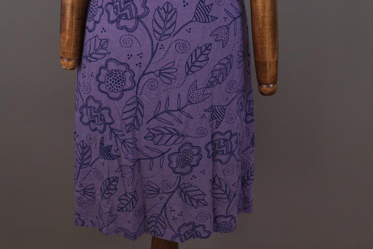 GUDRUN SJODEN Purple Floral Pockets Short Sleeve Blouson Midi Dress – Size M