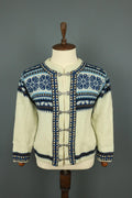 NORLAENDER Sportswear Beige Fair Isle Wool Knit Clasp Ski Cardigan Sweater 50 [COPY]