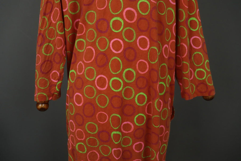 GUDRUN SJODEN Orange Polka Dot Viscose Long Sleeve Pullover Shift Dress – Size L