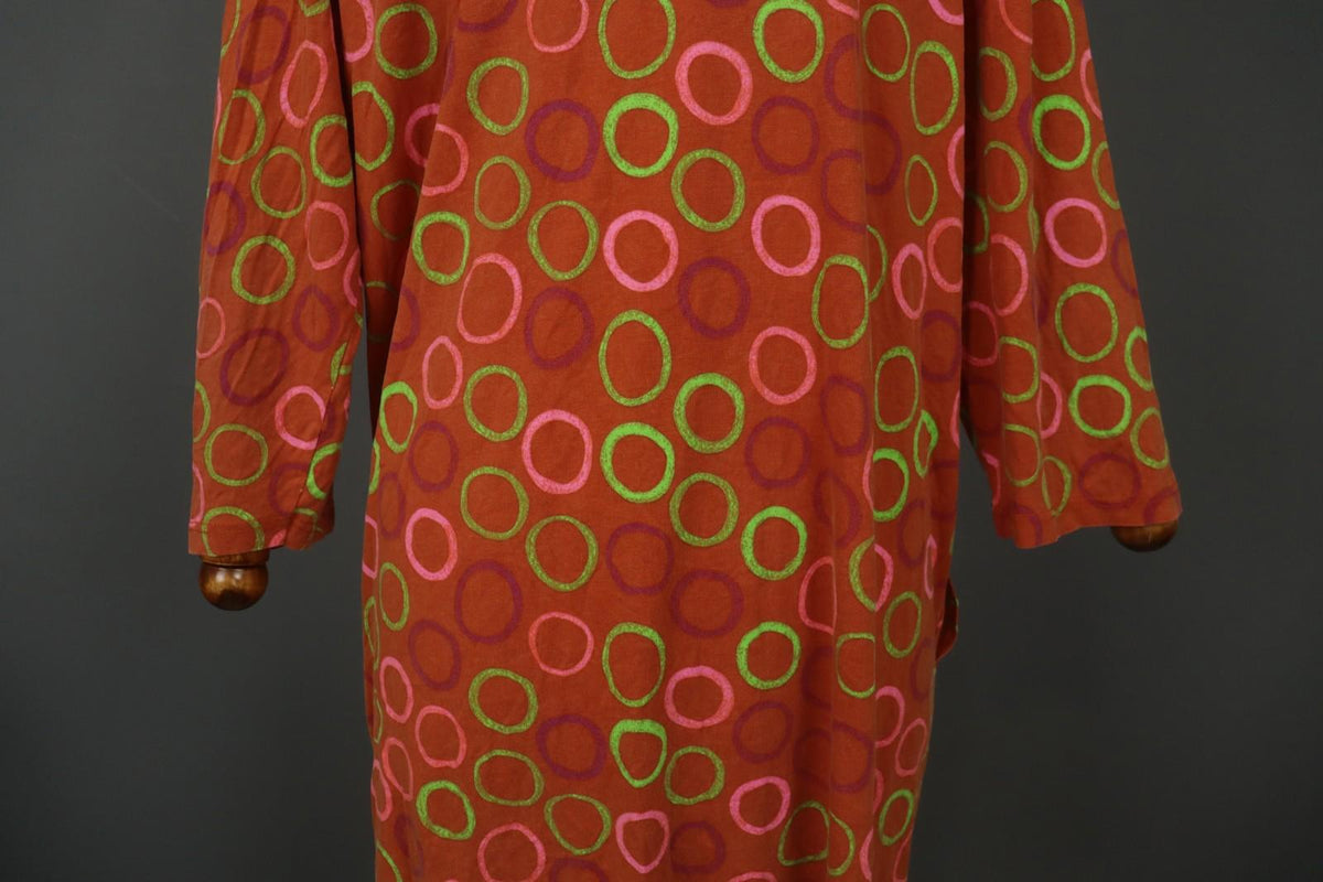 GUDRUN SJODEN Orange Polka Dot Viscose Long Sleeve Pullover Shift Dress – Size L