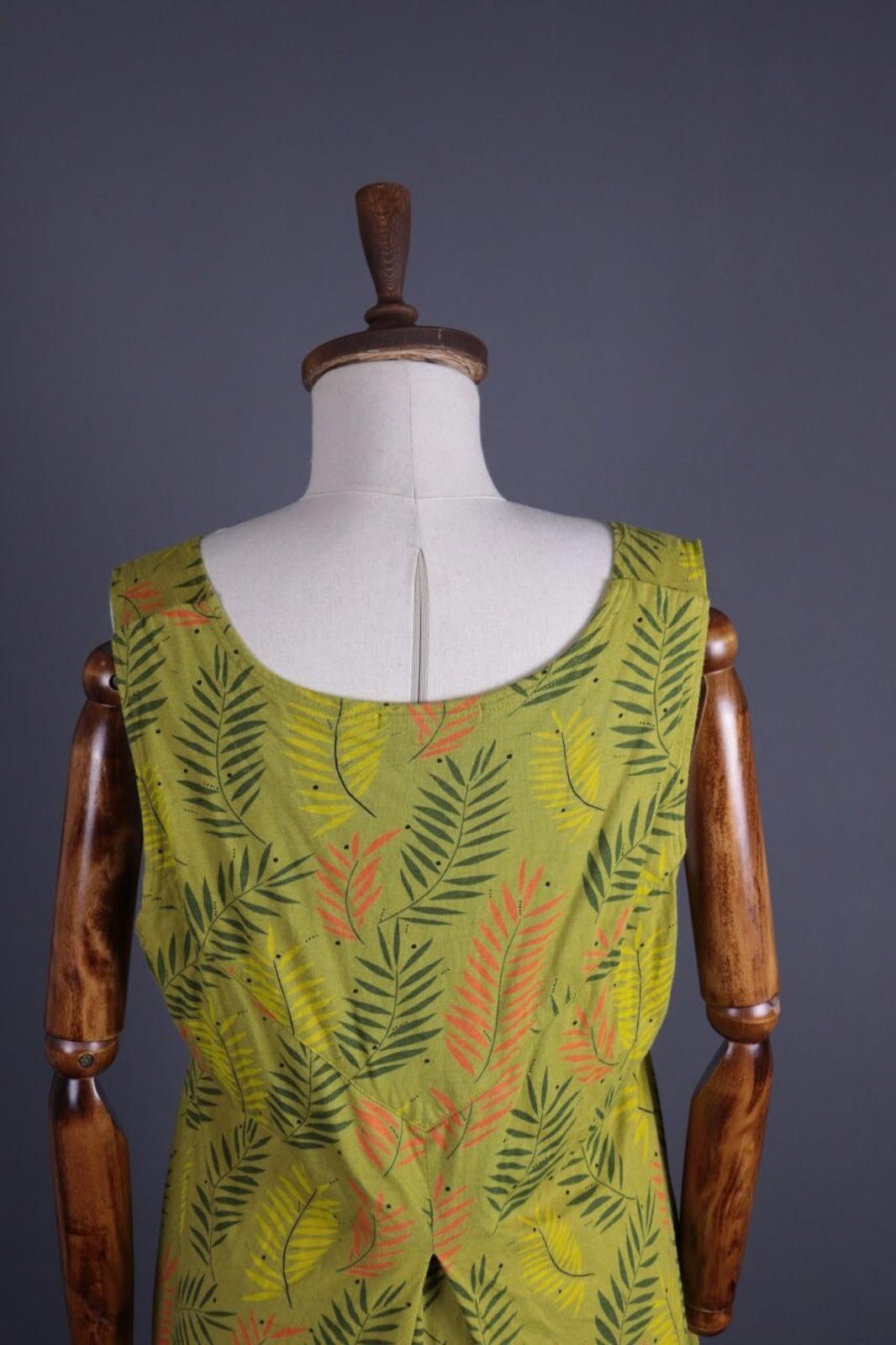 GUDRUN SJODEN Green Floral Button Down Lagenlook Sleeveless Blouson Dress – Size L