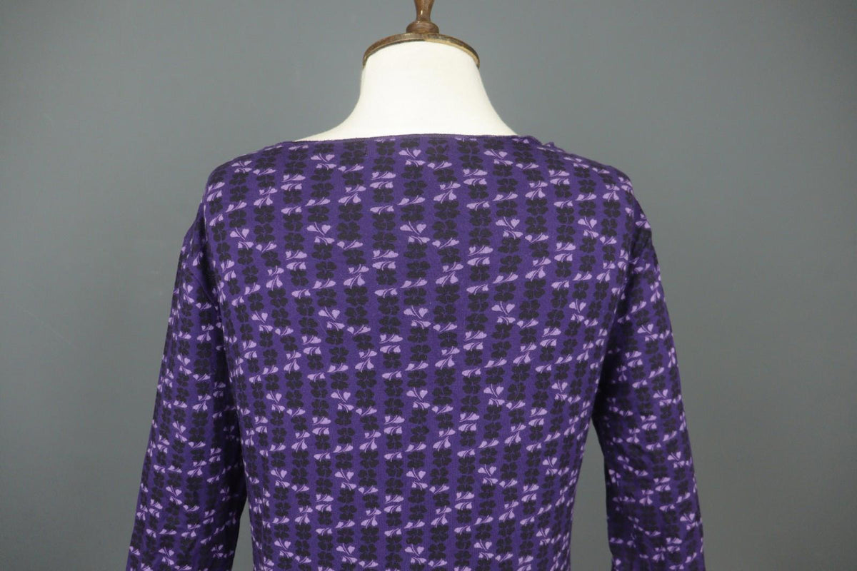 GUDRUN SJODEN Purple Viscose Floral 3/4 Sleeve Round Neck Blouse Top – Size L