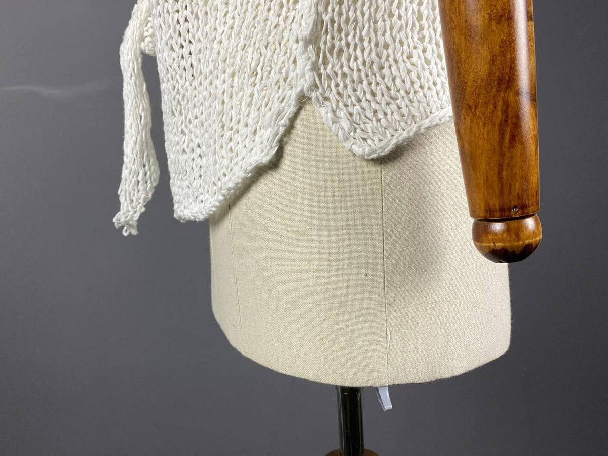 BARBARA SPEER White Lagenlook Crochet Knit Short Sleeve Cardigan Sweater – Size 2