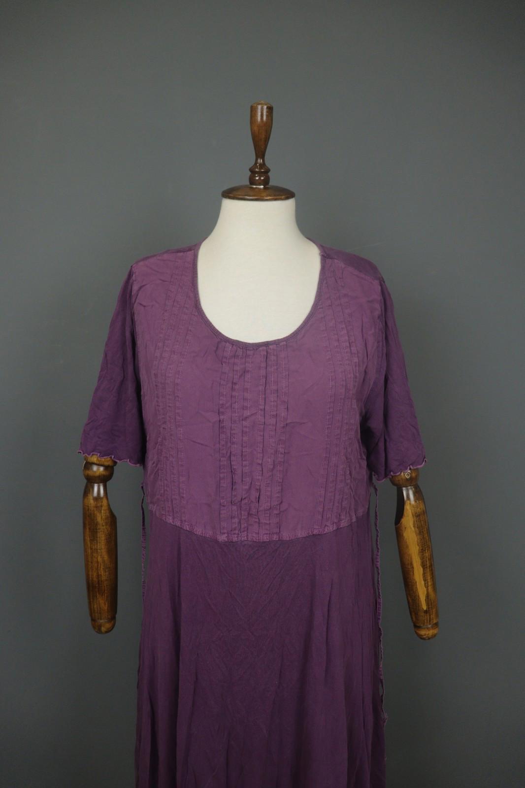 GUDRUN SJODEN Purple 100% Wool Pintuck Short Sleeve Scoop Neck A-Line Dress Sz L – Used
