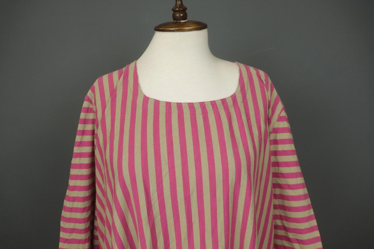 GUDRUN SJODEN Pink Tan Striped Organic Cotton Round Neck Maxi Dress – Size 2XL