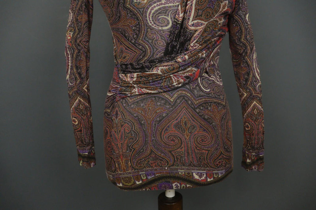 ETRO Milano Multicolor Paisley Classic Long Sleeve V-Neck Mini Dress – Size 42