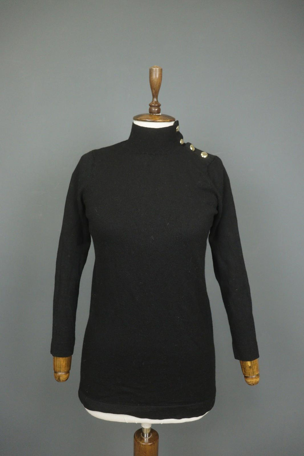 SEZANE Black Turtleneck Raglan Sleeve Button Detailed Pullover Sweater – Size S