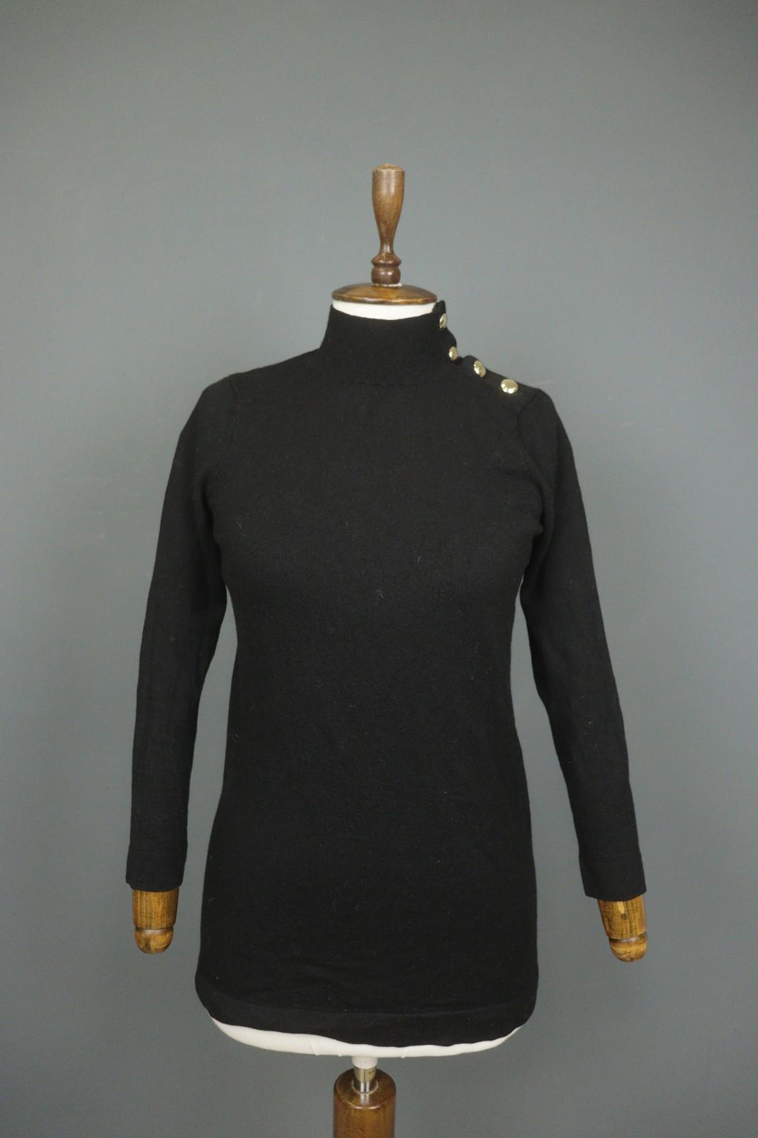 SEZANE Black Turtleneck Raglan Sleeve Button Detailed Pullover Sweater – Size S