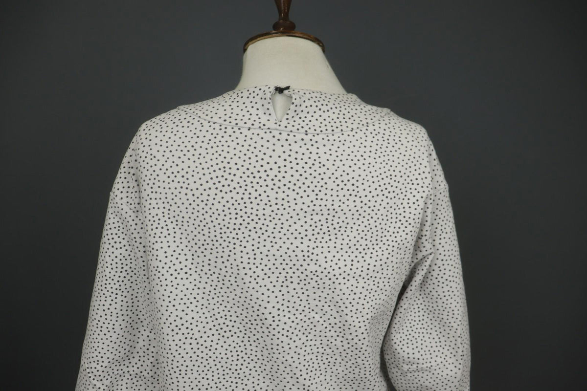 MARIMEKKO NATTU White Polka Dot Viscose Stretch Round Neck Pullover Blouse Top