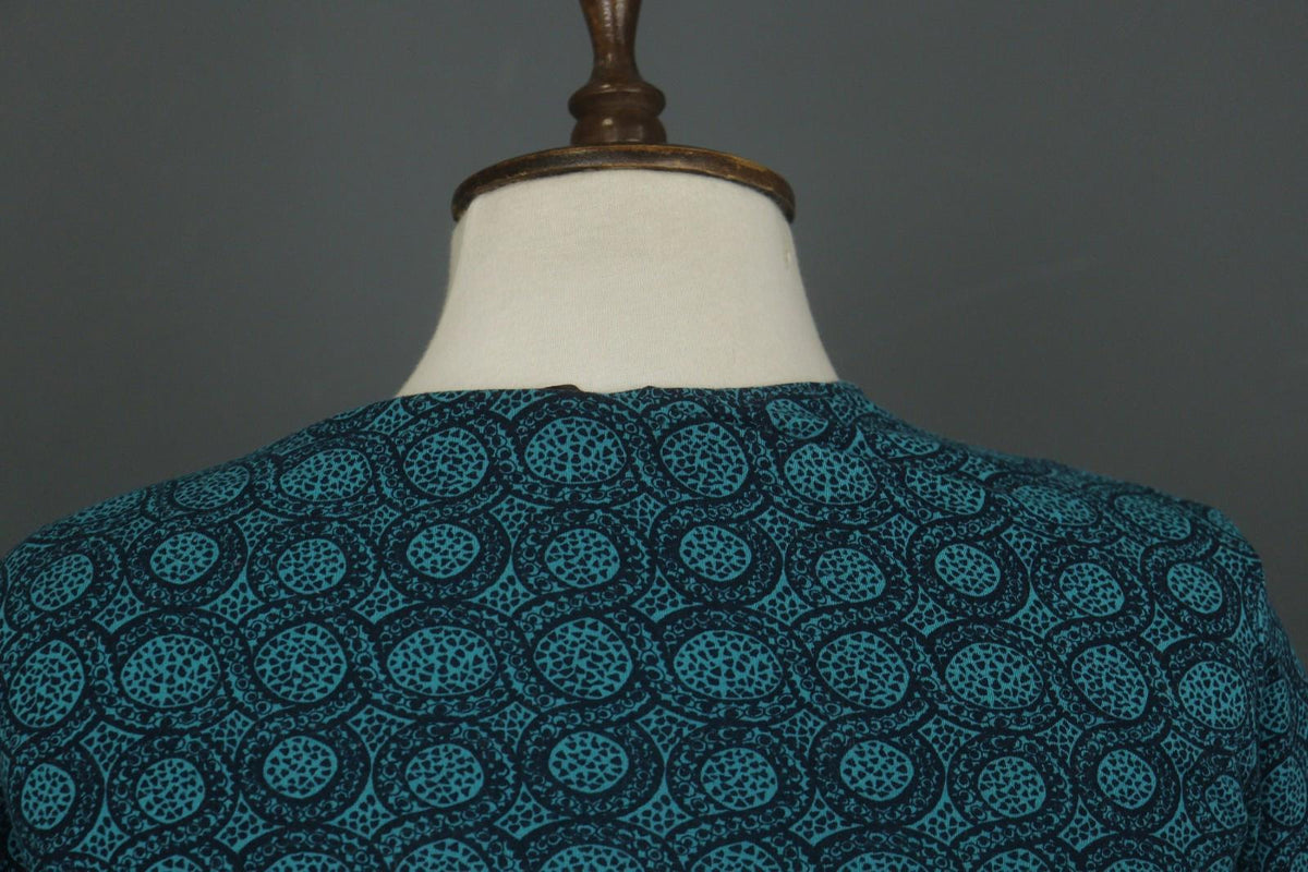 MARIMEKKO Teal Geometric Print Cotton Round Neck Long Sleeve Blouse Top – Size S