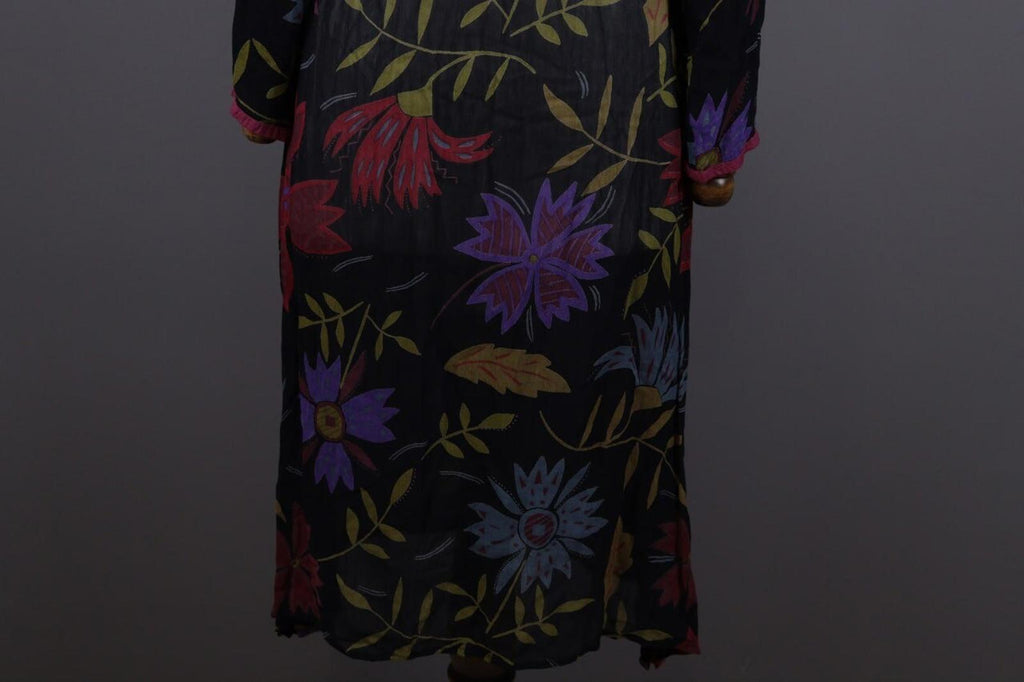 GUDRUN SJODEN Floral Mesh Drawstring Long Sleeve Shift Midi Dress – Size S