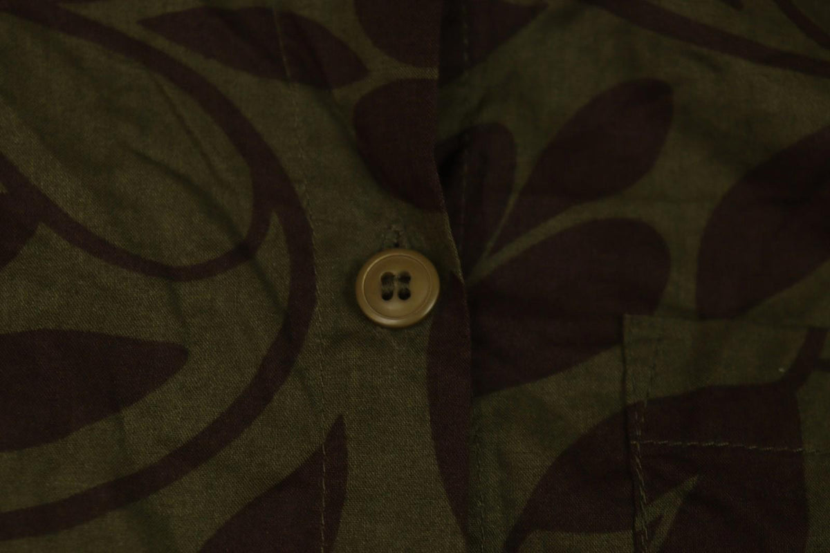 GUDRUN SJODEN Leaf Print Cotton Long Sleeve Casual Collared Button-Up Shirt Sz M