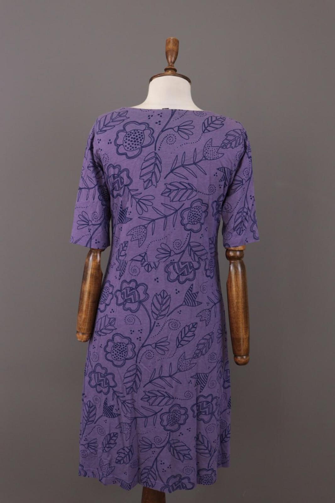 GUDRUN SJODEN Purple Floral Pockets Short Sleeve Blouson Midi Dress – Size M