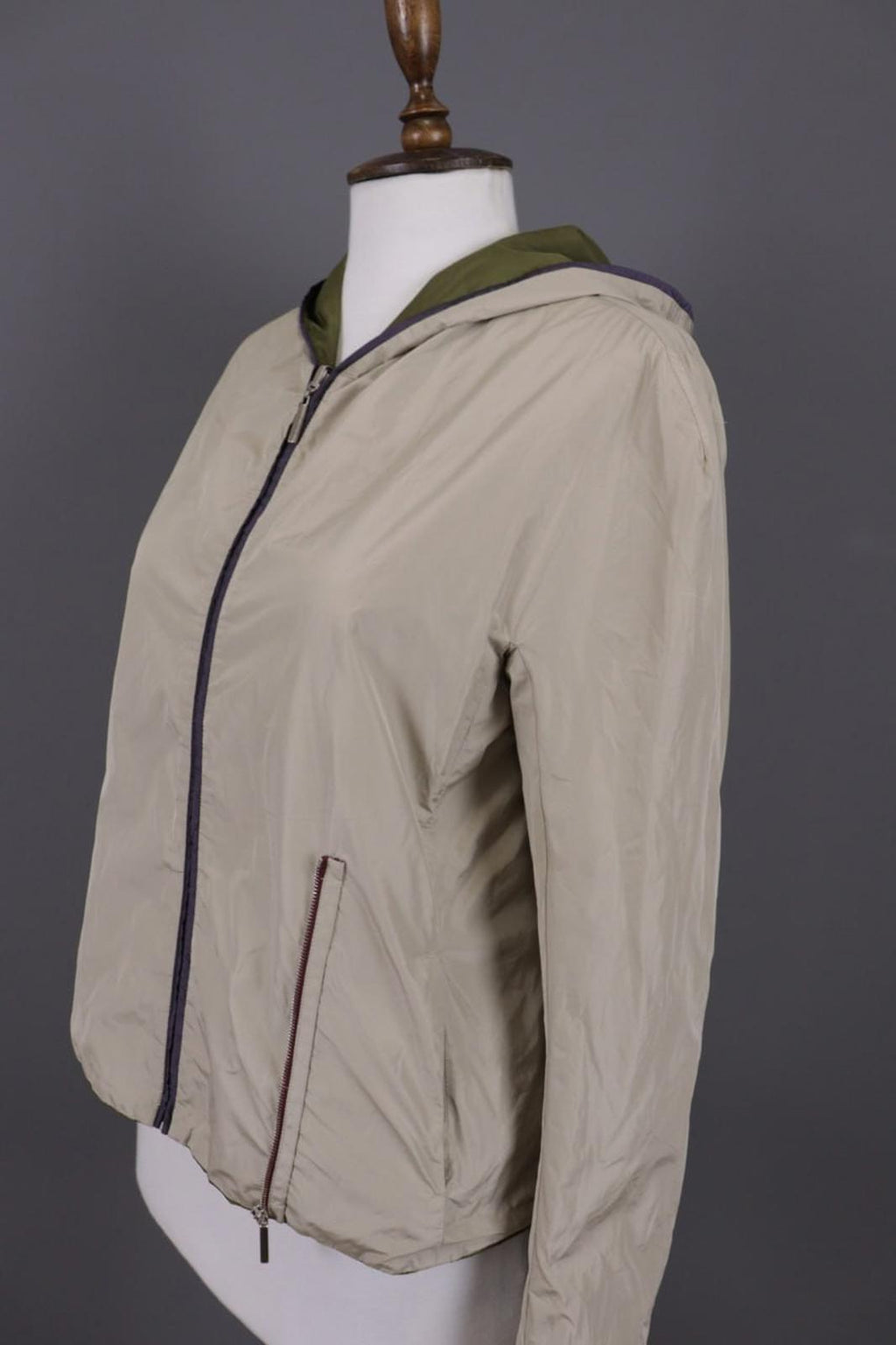 Max Mara Jacket Cream Green Reversible Zipped Pocket Hooded Full Zip – Size 10