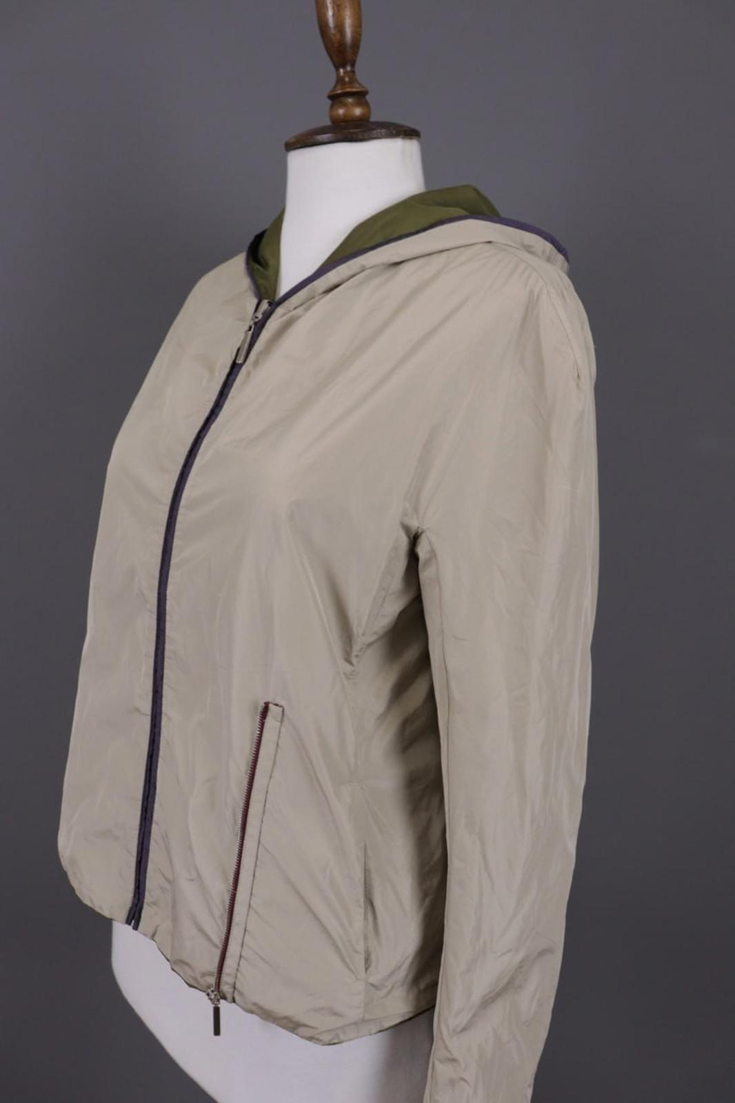 Max Mara Jacket Cream Green Reversible Zipped Pocket Hooded Full Zip – Size 10