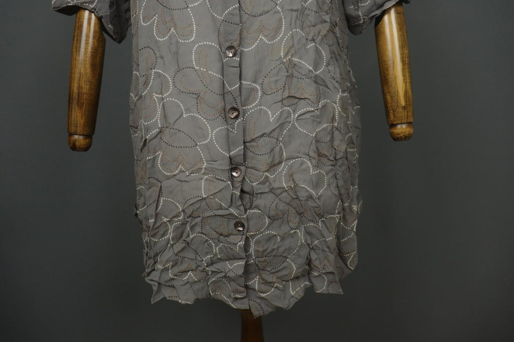 GUDRUN SJÖDEN Gray Floral Cotton Long Sleeve Button Front Tunic Shirt Top – Size L