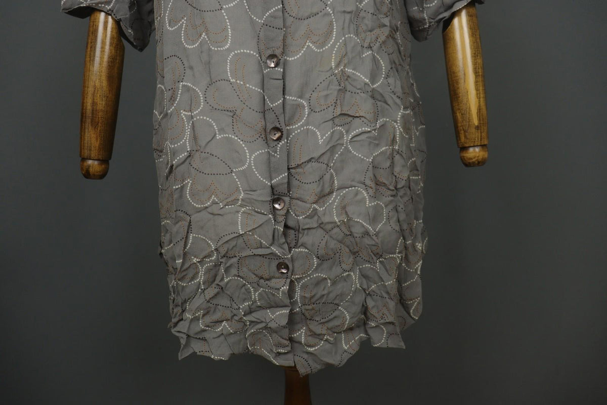 GUDRUN SJÖDEN Gray Floral Cotton Long Sleeve Button Front Tunic Shirt Top – Size L