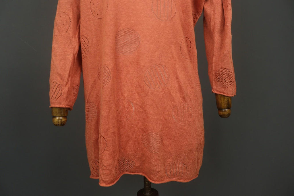 GUDRUN SJODEN Orange Linen Long Sleeve Round Neck Pullover Shift Dress – Size M