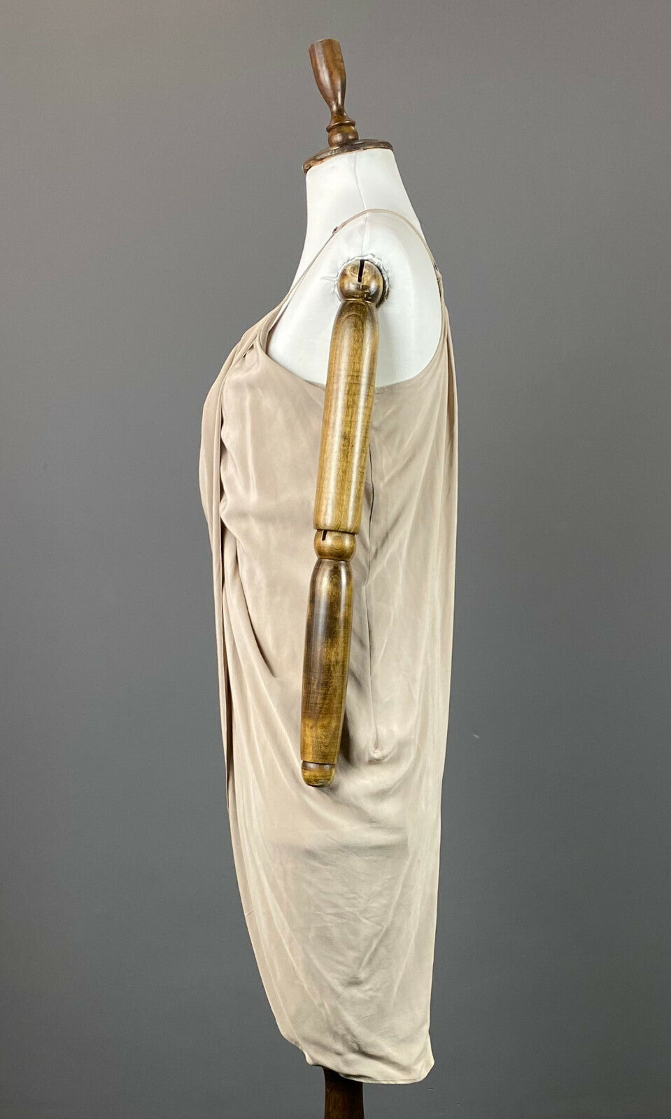 Anine Bing Beige Silk Designer Open Shoulder A-Line Midi Dress – Women's XS