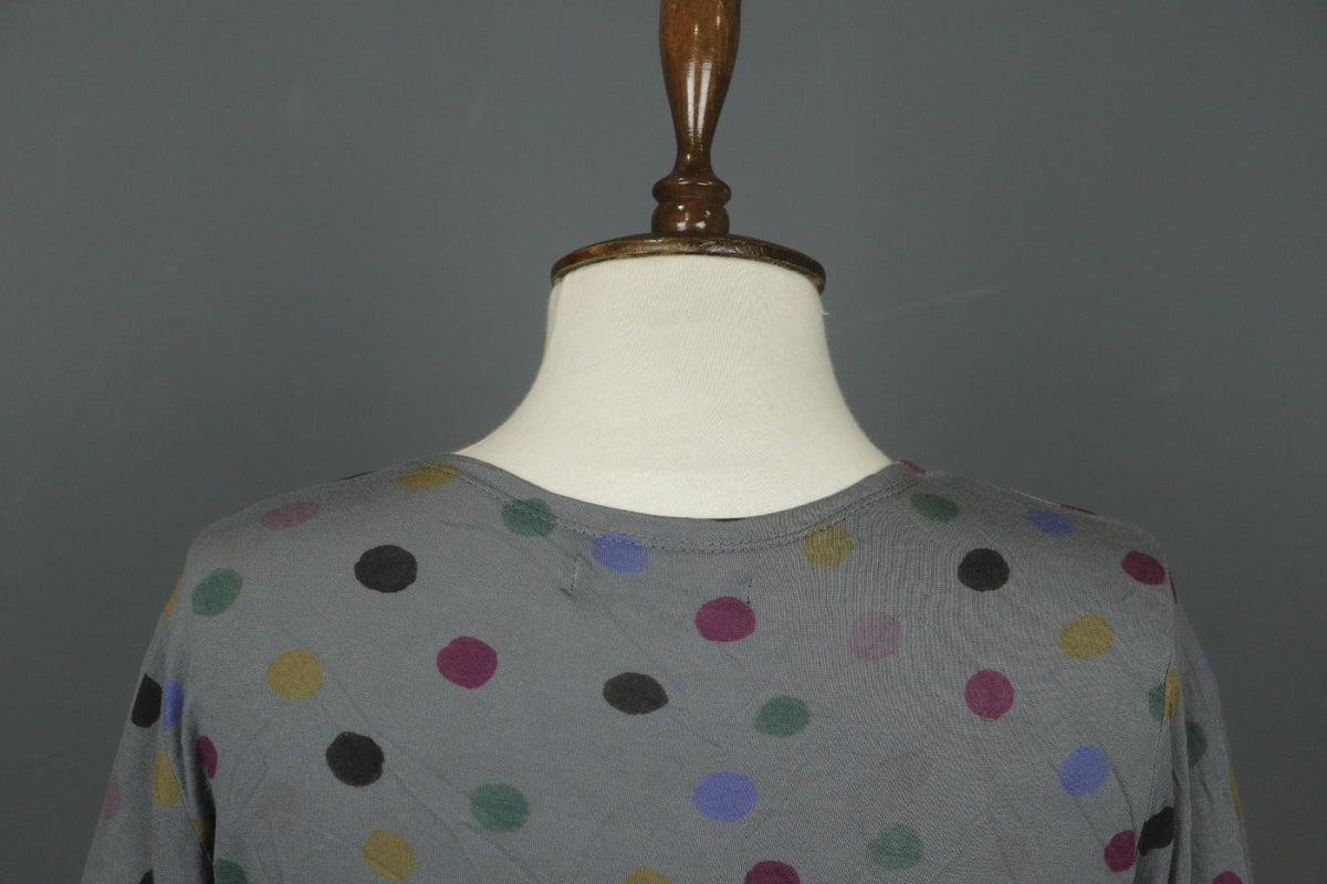 GUDRUN SJODEN Gray Polka Dot 100% Modal Long Sleeve Round Neck Knit Top – Size L