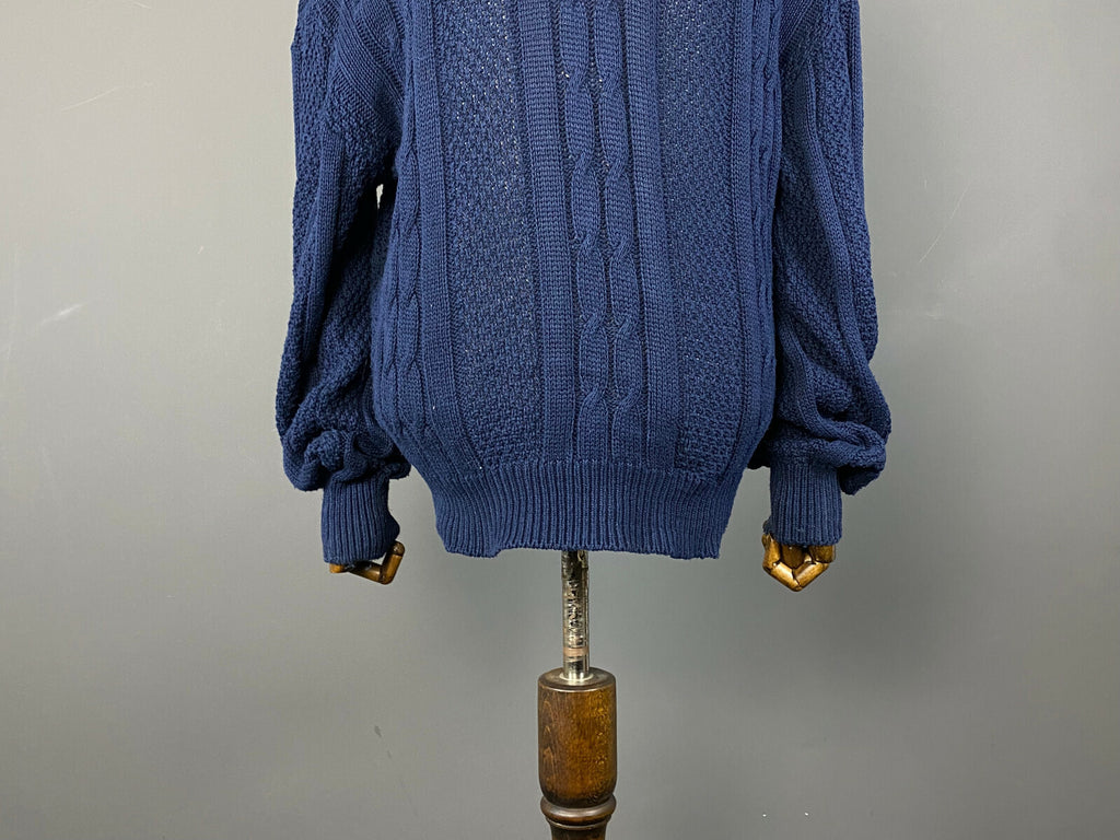 Vintage Chemise Lacoste Blue Cotton Cable Knit Jumper Sweater – Men's 5 / L