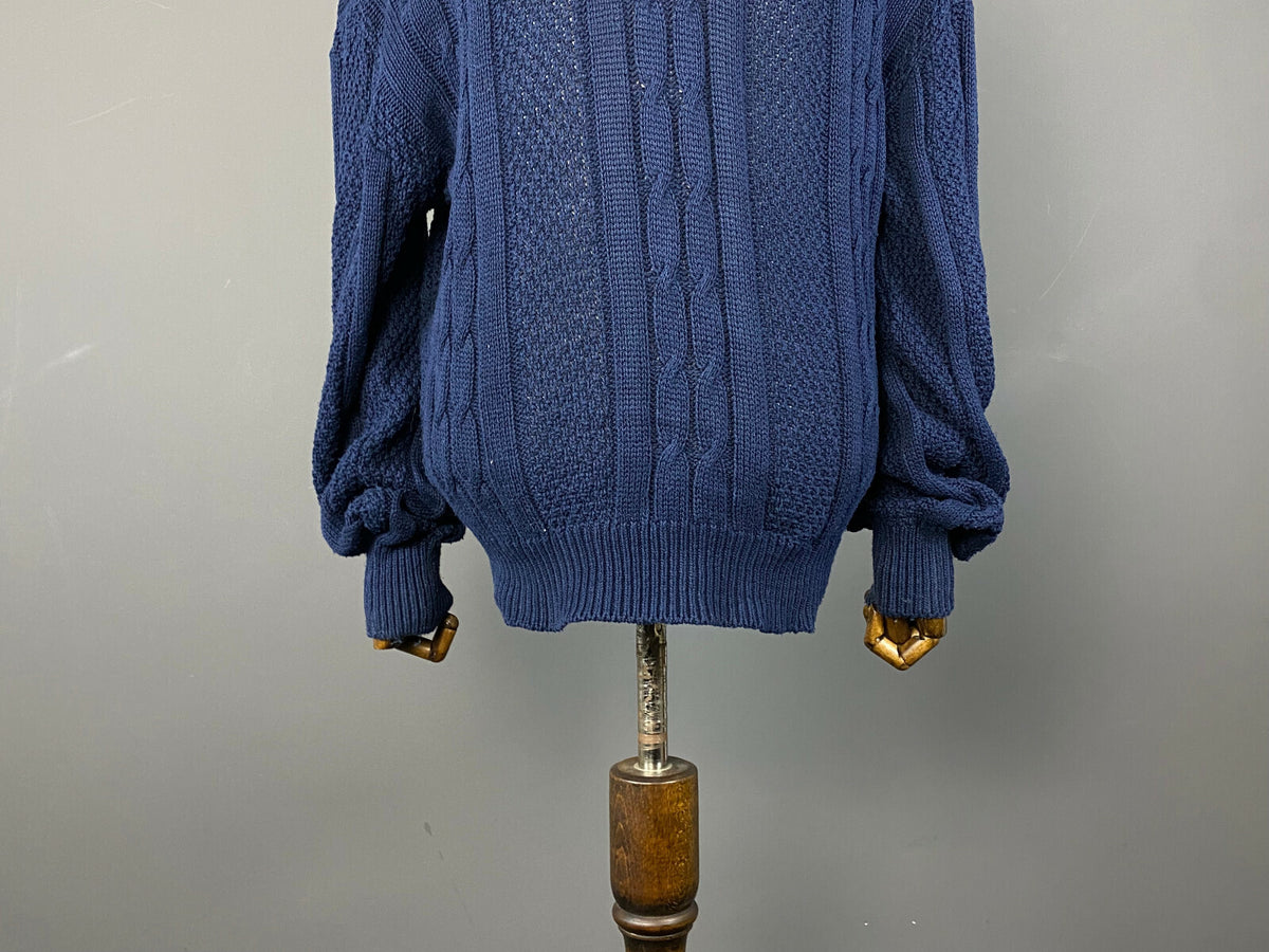 Vintage Chemise Lacoste Blue Cotton Cable Knit Jumper Sweater – Men's 5 / L
