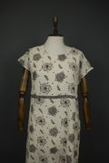 GUDRUN SJODEN White & Black Floral Cotton Cap Sleeve Crew Neck Sheath Dress Sz S