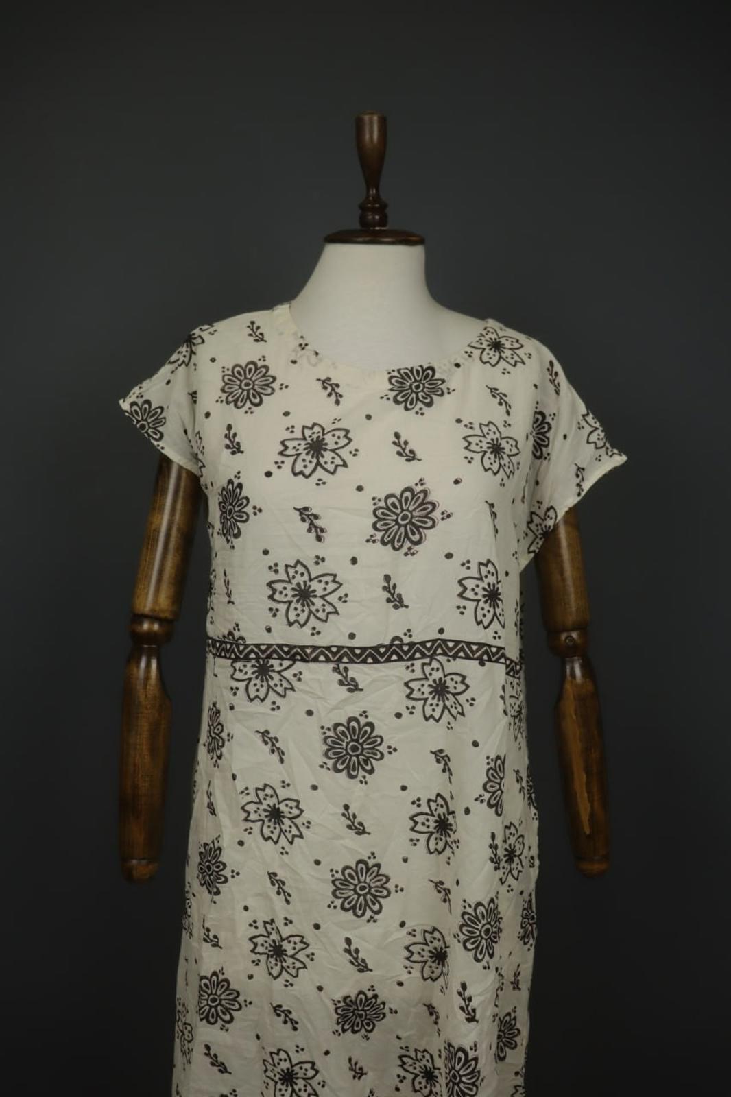 GUDRUN SJODEN White & Black Floral Cotton Cap Sleeve Crew Neck Sheath Dress Sz S